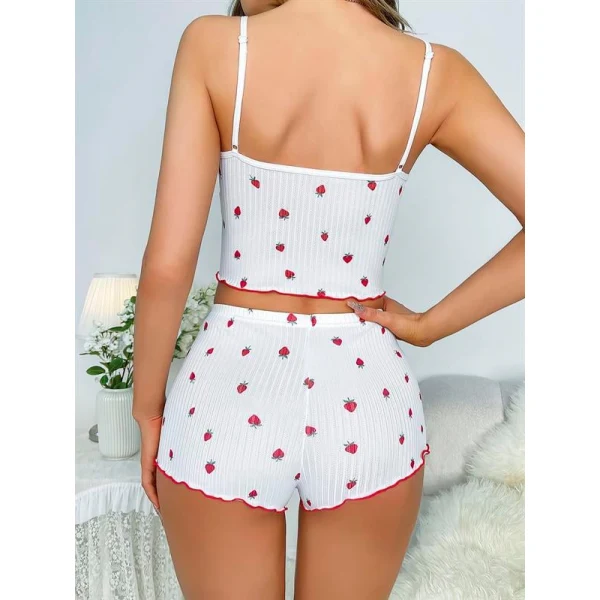 Arias Closet Beyaz Üstüne Çilek Desenli Askılı Şortlu Pijama Takımı