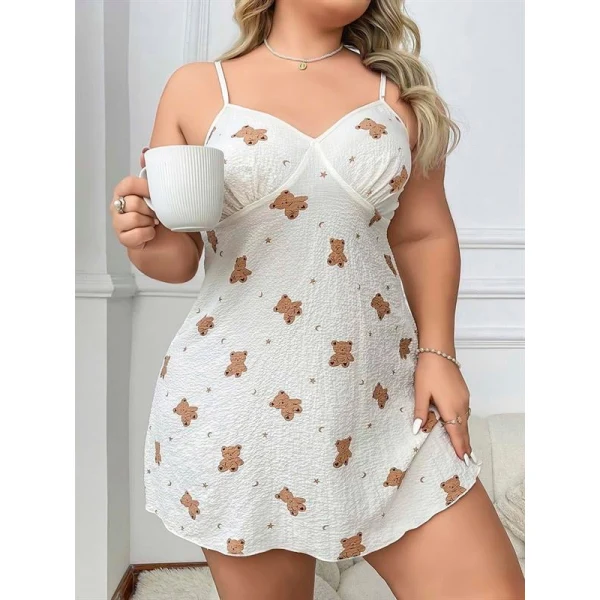 Arias Closet Büyük Beden Ayıcık Desenli İnce Askılı Mini Gecelik