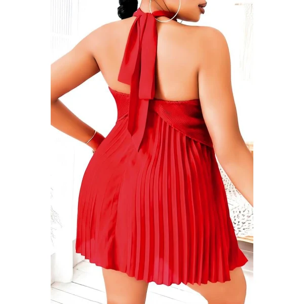 Arias Closet Büyük Beden Kırmızı Fırfırlı Boyundan Bağlamalı Gecelik