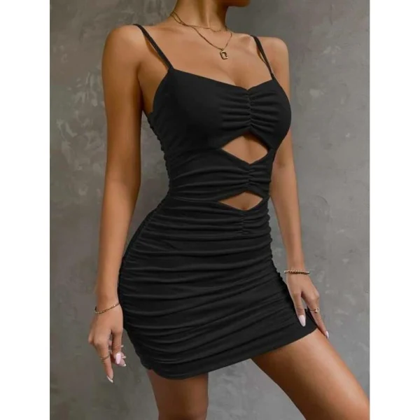 Arias Closet Göbek Dekolteli Büzgülü Siyah Mini Club Elbisesi