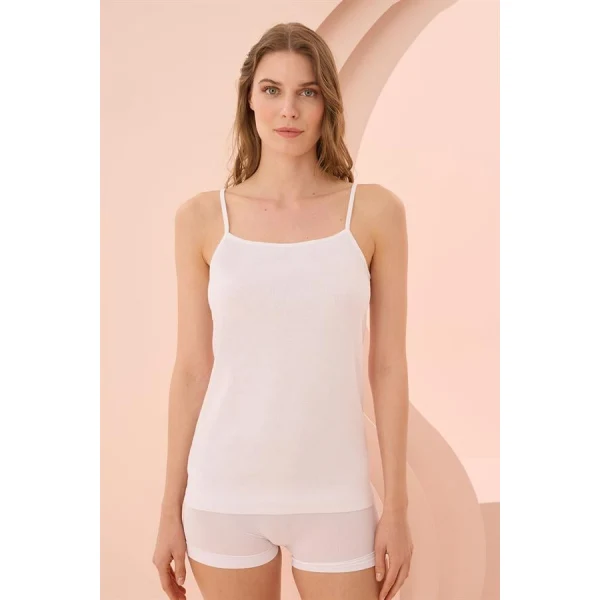 Arias Closet İp Askılı Beyaz Ribana Atlet