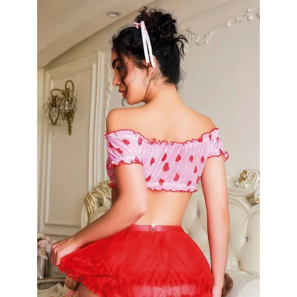 Arias Closet Kalp Desenli Fantezi Kırmızı Gecelik