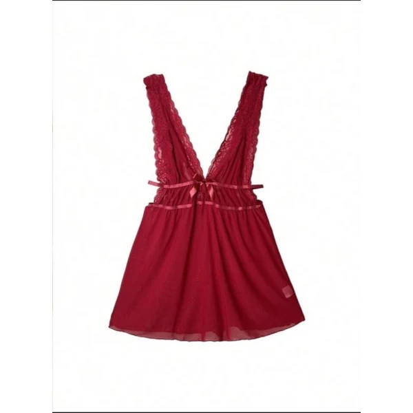 Arias Closet Kırmızı Dantel İşlemeli Tül Fantezi Gecelik