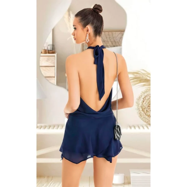 Arias Closet Lacivert Sırt ve Göğüs Dekolteli Fantezi Mini Elbise