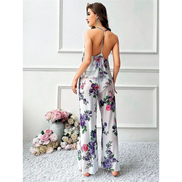 Arias Closet Özel Tasarım Çiçek Desenli Salaş Kesim Şık Sırt Dekolteli 2li Takım