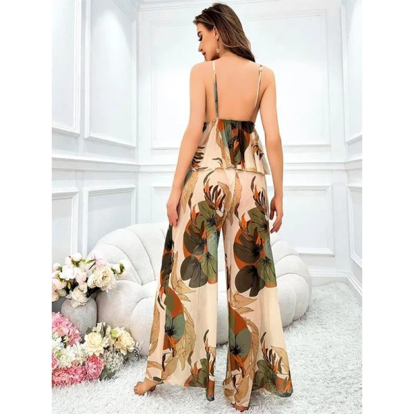 Arias Closet Özel Tasarım Çiçek Desenli Salaş Şık Dekolteli 2li Takım