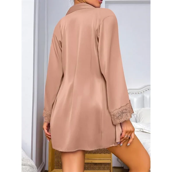 Arias Closet Özel Tasarım Dantel İşlemeli Şık Göğüs Dekolteli Sabahlıklı 2li Saten Gecelik Takımı