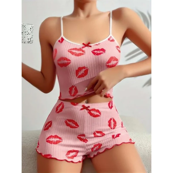 Arias Closet Pamuklu Kiss Öpücük Desen Pembe Şortlu Pijama Takımı