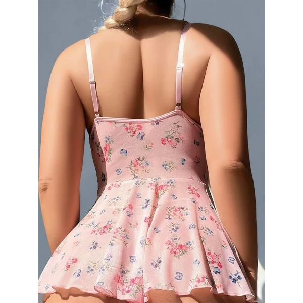 Arias Closet Pembe Dantel İşlemeli Çiçek Desenli Fantezi Gecelik