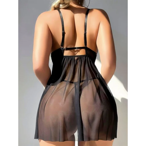 Arias Closet Siyah Göğüs Detaylı Yırtmaçlı Fantezi Tül Gecelik