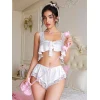 Arias Closet Beyaz Dantel İşlemeli Sütyenli Saten Şortlu Takım