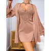 Arias Closet Özel Tasarım Dantel İşlemeli Şık Göğüs Dekolteli Sabahlıklı 2li Saten Gecelik Takımı