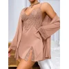 Arias Closet Özel Tasarım Dantel İşlemeli Şık Göğüs Dekolteli Sabahlıklı 2li Saten Gecelik Takımı