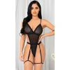 Arias Closet Siyah İp Detaylı Tül Fantezi Body