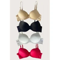 Arias Closet Siyah-Beyaz-Kırmızı-Ten 4lü İçi Boş Micro Balenli Günlük Tek Desteksiz Sütyen