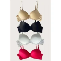 Arias Closet Siyah-Beyaz-Kırmızı-Ten 4lü İçi Boş Micro Balenli Günlük Tek Desteksiz Sütyen