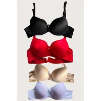 Arias Closet Siyah-Beyaz-Kırmızı-Ten 4lü İçi Boş Micro Balenli Günlük Tek Desteksiz Sütyen