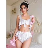 Arias Closet Beyaz Dantel İşlemeli Sütyenli Saten Şortlu Takım