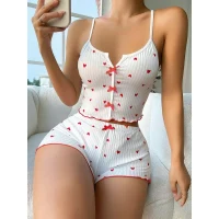 Arias Closet Beyaz Fiyonk Desenli Kalpli Askılı Şortlu Pijama Takım