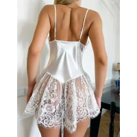 Arias Closet Beyaz İnce Askılı Dantel İşlemeli Saten Gecelik