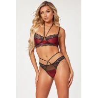 Arias Closet Bordo Dantel İşlemeli Fantezi Sütyen Külot Takımı