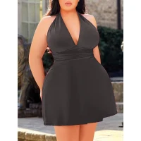 Arias Closet Büyük Beden Antrasit Boyundan Bağlamalı Mini Gecelik