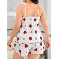 Arias Closet Büyük Beden Çilek Desen Pamuklu Şortlu Pijama Takımı