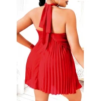 Arias Closet Büyük Beden Kırmızı Fırfırlı Boyundan Bağlamalı Gecelik