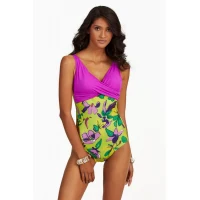 Arias Closet Büyük Beden Yeşil Çiçek Desenli Drapeli Mayo