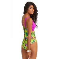 Arias Closet Büyük Beden Yeşil Çiçek Desenli Drapeli Mayo