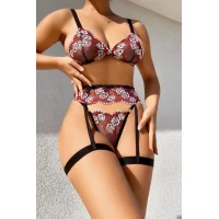 Arias Closet Fantezi Bacak Bantlı Çiçek Desenli Sütyen Külot Takım