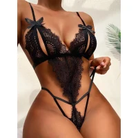 Arias Closet Fiyonklu Dantelli Siyah Fantezi Body