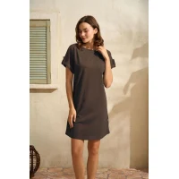 Arias Closet Günlük Kısa Kol Bisiklet Yaka Cotton Düz Yazlık Kısa Kahve Pijama Takımı