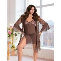 Arias Closet Haki Transparan Dantel İşlemeli Tül Yırtmaçlı 2li Gecelik Takımı