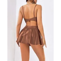 Arias Closet Kahverengi Etekli Fantezi Deri Şık Elbise