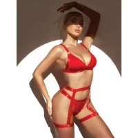 Arias Closet Kırmızı Bacak Aksesuarlı Fantezi Jartiyer Takım