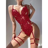 Arias Closet Kırmızı Dantel İşlemeli Fantezi Body Jartiyer Takımı