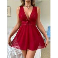 Arias Closet Kırmızı Dantel İşlemeli Tül Fantezi Gecelik