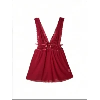 Arias Closet Kırmızı Dantel İşlemeli Tül Fantezi Gecelik