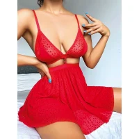 Arias Closet Kırmızı Desenli Mini Etekli Sütyen Takımı