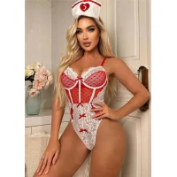 Arias Closet Kırmızı Fantezi Body Hemşire Kostümü