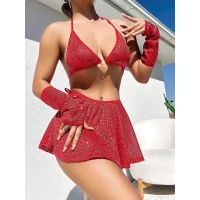 Arias Closet Kırmızı Parıltılı Eldivenli Etekli Fantezi Takım