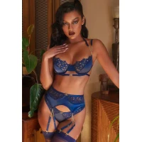 Arias Closet Mavi Dantel İşlemeli Zincir Detaylı Fantezi Jartiyer Takımı