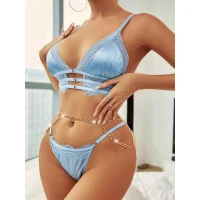 Arias Closet Mavi Zincir Detaylı Fantezi Sütyen Takımı