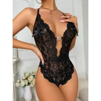 Arias Closet Metal Kalp Aksesuarlı Fantezi Dantelli Siyah Body