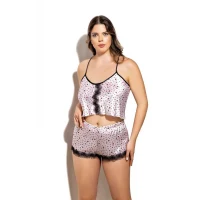 Arias Closet Öpücük Desenli Fantezi Büyük Beden Şortlu Saten Takım