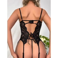 Arias Closet Özel Tasarım Arkadan Bağcıklı Fantezi Siyah Jartiyer Takım