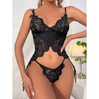 Arias Closet Özel Tasarım Arkadan Bağcıklı Fantezi Siyah Jartiyer Takım