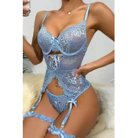 Arias Closet Özel Tasarım Dantelli Fantezi Mavi Jartiyer Takımı