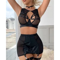 Arias Closet Özel Tasarım Seksi Etekli Siyah Fantezi Jartiyer Takımı